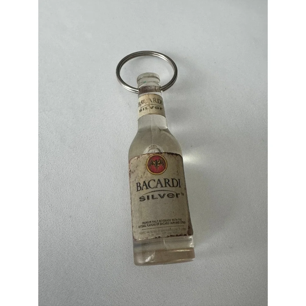 Bacardi Silver Miniature Bottle Keychain Clear Alcohol Promo Bottle Opener‎